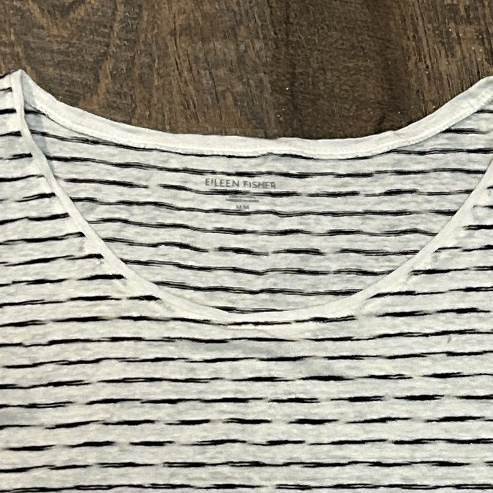 EILEEN FISHER White Black Light Linen Stripe Knit Tank Top M - Picture 3 of 6